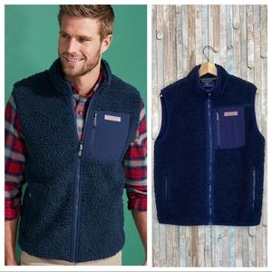 Vineyard Vines S Navy Blue Stillwater Sherpa Fleece Vest Zip Front Sleeveless